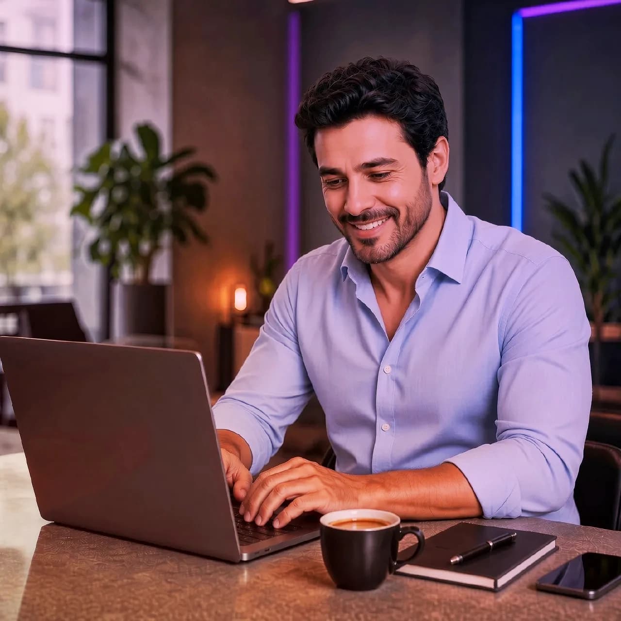 Profissional trabalhando em uma landing page para divulgar serviços.